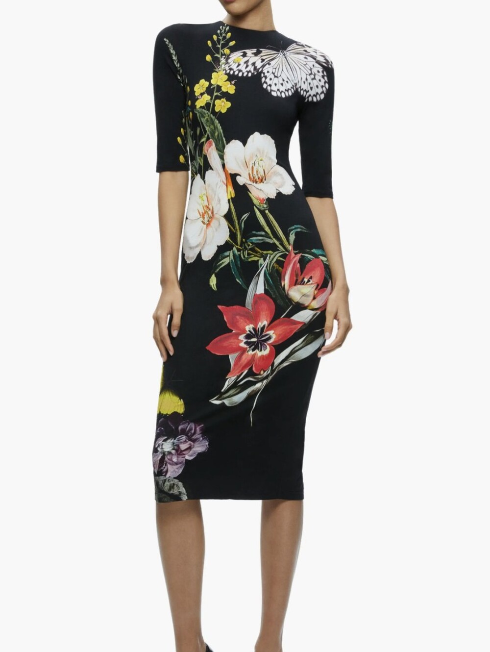 Alice Olivia Delora Floral Crewneck Midi Dress in the "Essential Floral" print. - Picture 15 of 15